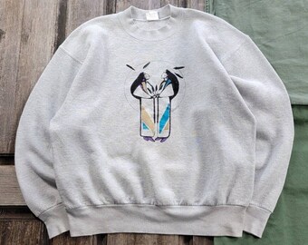 Canadian Indigenous Art Sweatshirt Crewneck Grey Vintage 1990s L