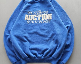 Vintage 80s Hanes Pack Rat Auction & Hog Roast Blue Crewneck Sweatshirt M