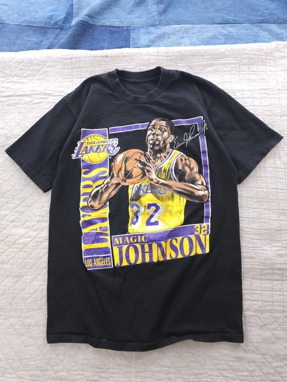 Vintage 90s Los Angeles Lakers Magic Johnson Black Single Stitch T shirt M Etsy