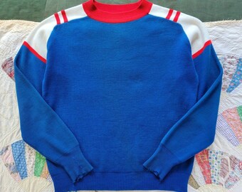 Vintage 1970s Blue Long Sleeve Acrylic Disco Mod Sweater sz M