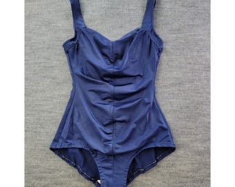 Vintage 1980s Maxine Of Hollywood Navy Blue One Piece Swimsuit Sz 12