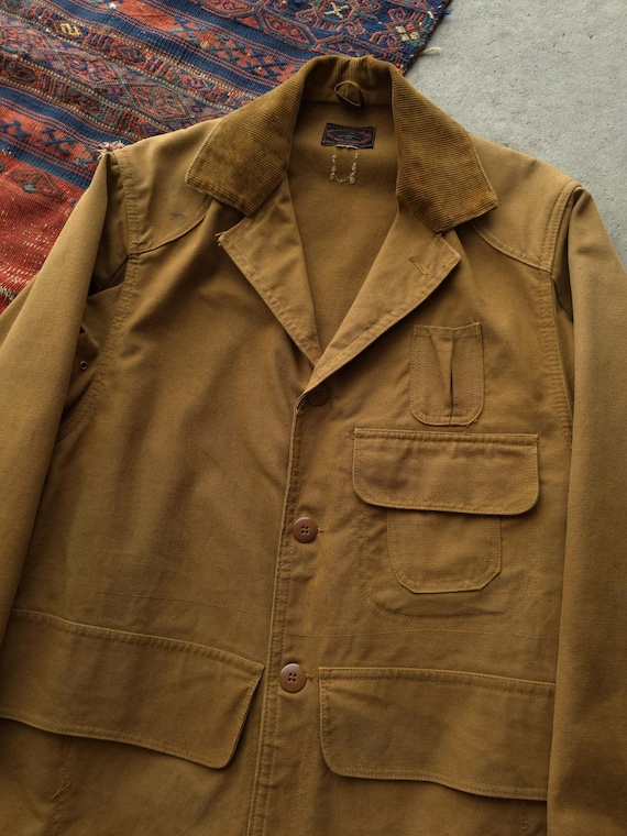 Vintage RARE 1920s Drybak Canvas Hunting Jacket Tan Brown Corduroy