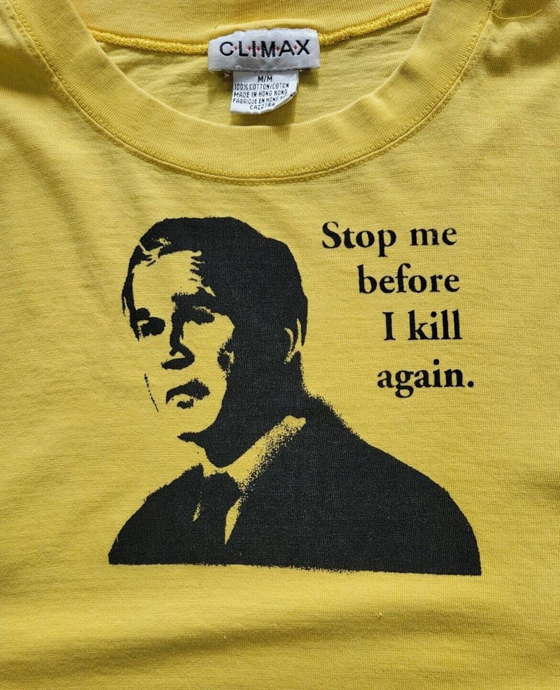 Vintage George Bush Stop Me Before I Kill Again Yellow T-shirt 2000s Y2K M image 5