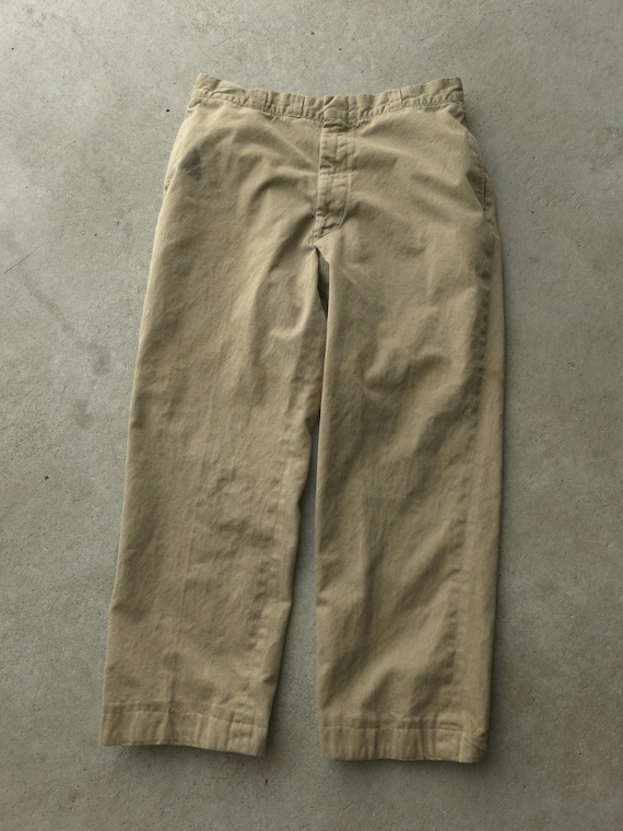 希少 50s 1950's Vintage Cotton Work Pants Vintage 1950s US Army Khaki Cotton Twill Work Pants Straight Leg