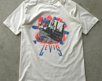 Vintage 1980s Levi's Skateboarding Neon Graphic White T-shirt Single Stitch S
