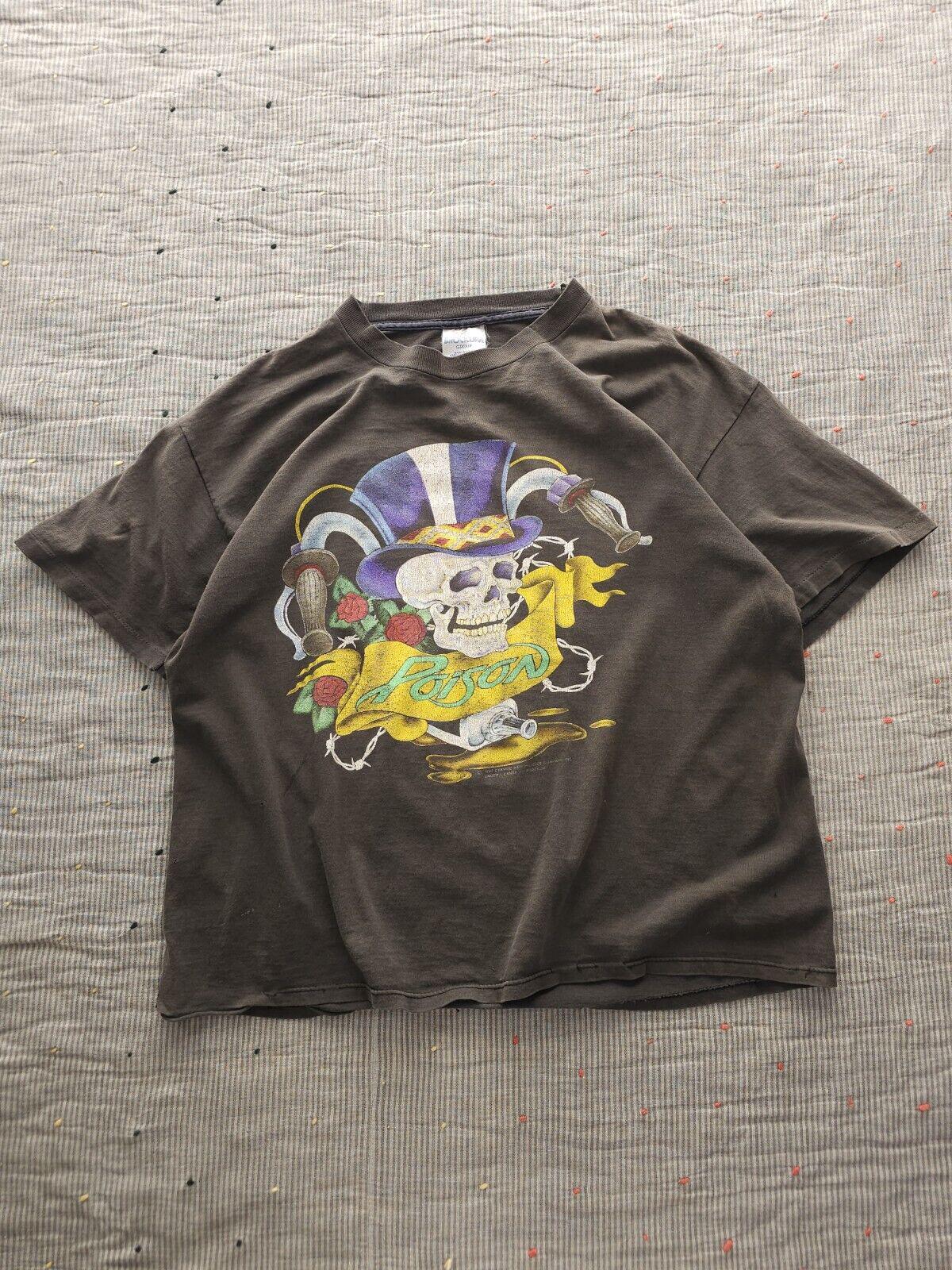 1990.Poison Long-sleeved shirt　BLOCKUM. Vintage Poison Flesh & Blood Tour 1990 91 Metal Faded Black T