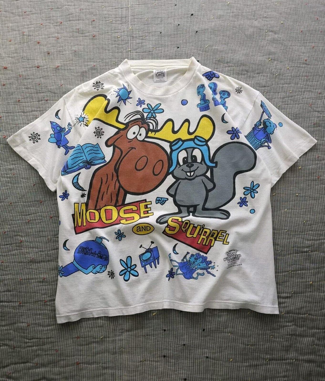 90s Rocky and Bullwinkle キャラTシャツ XL Vintage 1990s Rocky and Bullwinkle and Friends Show AOP T-shirt