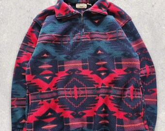 Vintage 90s Northwest Territory Southwestern Aztec Fleece Quarter-Zip Pullover L