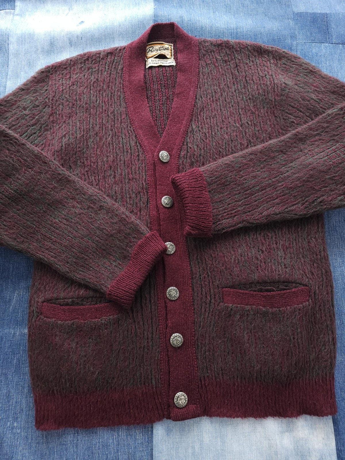 トップス 1960's Brentwood mohair cardigan Vintage 1960s Brentwood Mohrtex Burgundy Poly Mohair Fuzzy