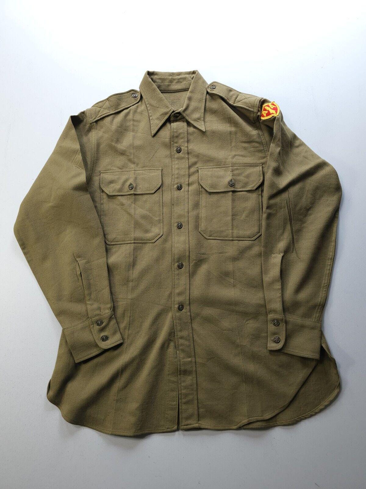 ヴィンテージ 1940 年代 WW2 米軍対空コマンド グリーン ウール シャツ 