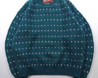 Vintage Eddie Bauer Blue Cotton Knit Birdseye Sweater Fisherman