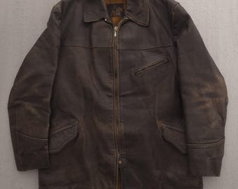 Size M Vintage Men's 1940s Sportclad Horsehide Brown Leather Full