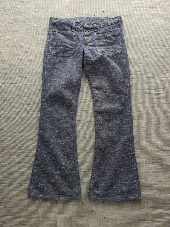 Vintage 1960s 70s Lee Blue White Flecked Textured Flare Leg Pants