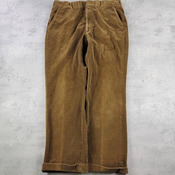 pantalon en velours côtelé marron vintage des années 1970 Made In USA Grunge Zareh 34 Talon Zipper