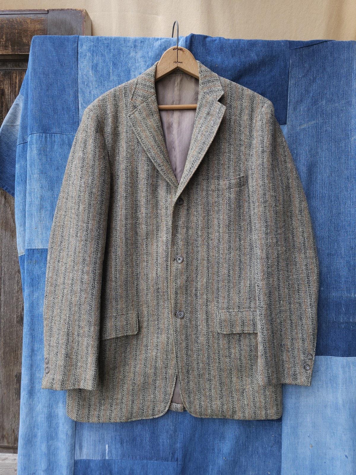 Vintage 1950s Al Baskin Harris Tweed Grey Striped Wool Sport Coat Jacket 41 Long