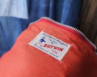 Vintage 1960s Butwin Red Grey Wool Varsity Band Jacket