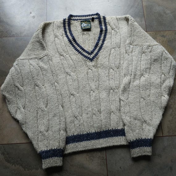 Vintage Macduff Handspun Pure New Wool Grey Cable Knit