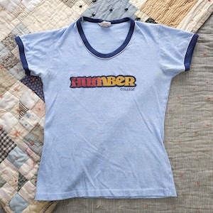 Vintage 1980s Humber College Canada Blue Ringer T-shirt Women&#39;s L