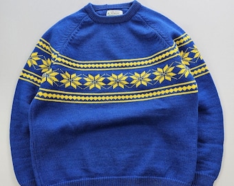 Vintage 1970s Moriarty 100% Wolle Pullover Schwergewicht Made In Vermont Blau L