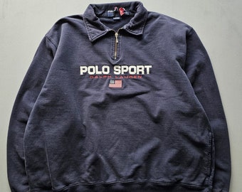 Vintage des années 90 Polo Sport Ralph Lauren quart-zip bleu sweat XL