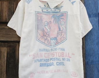 Vintage 1950s Frauen Mehlsack Sack Top Shirt Handmade Size S/M