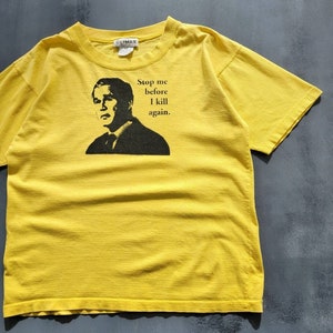 Vintage George Bush Stop Me Before I Kill Again Yellow T-shirt 2000s Y2K M image 1