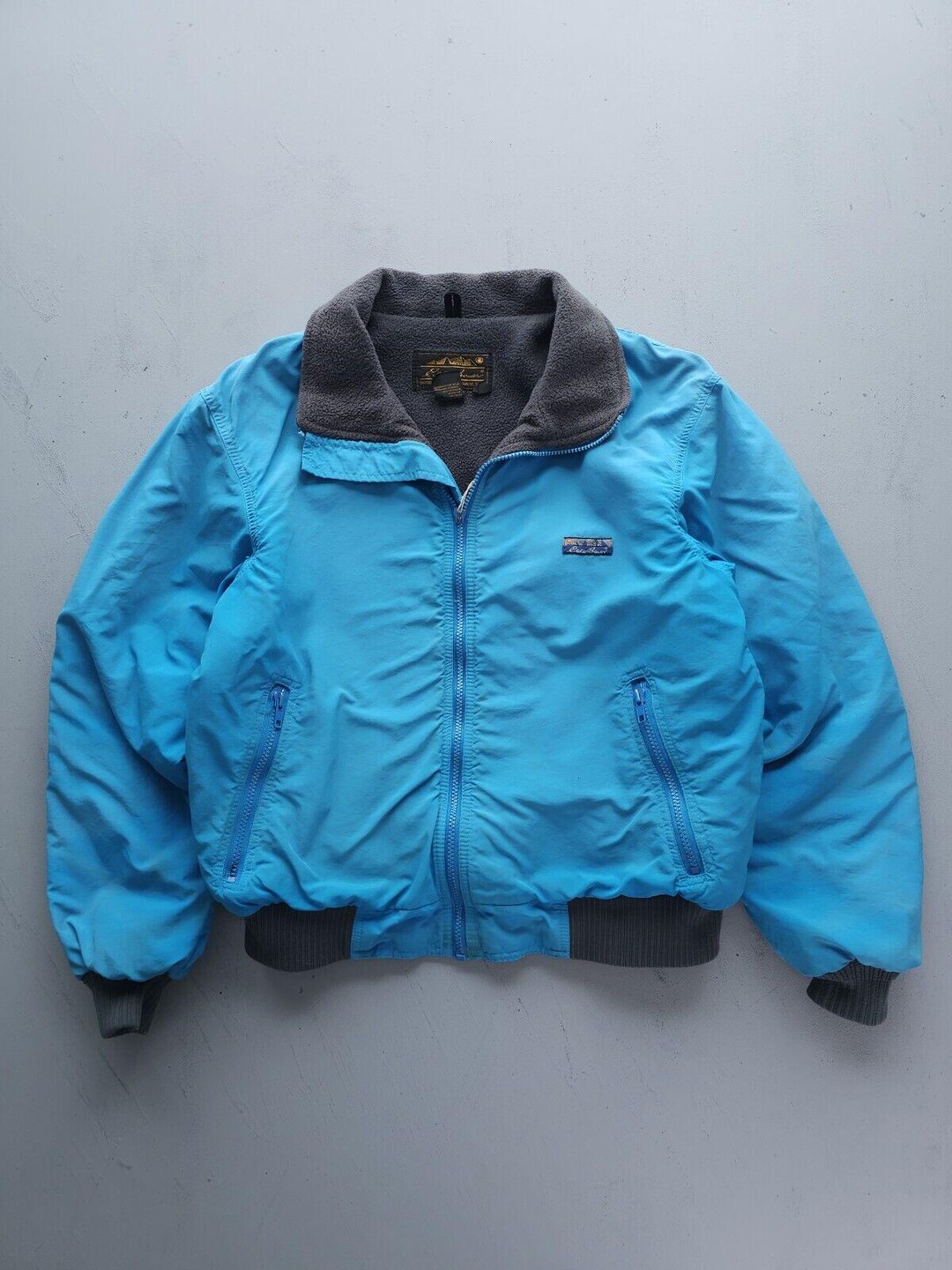 Vintage 80s 90s Eddie Bauer Blue Fleece Lined Jacket Full-zip USA