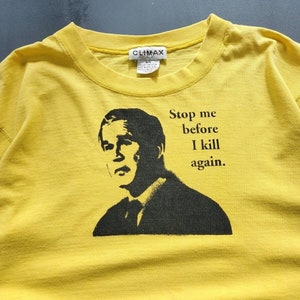 Vintage George Bush Stop Me Before I Kill Again Yellow T-shirt 2000s Y2K M image 3