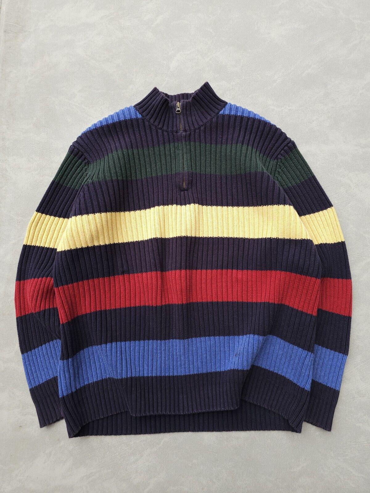 Vintage 90s Lands' End Quarter-zip Striped Cotton Knit