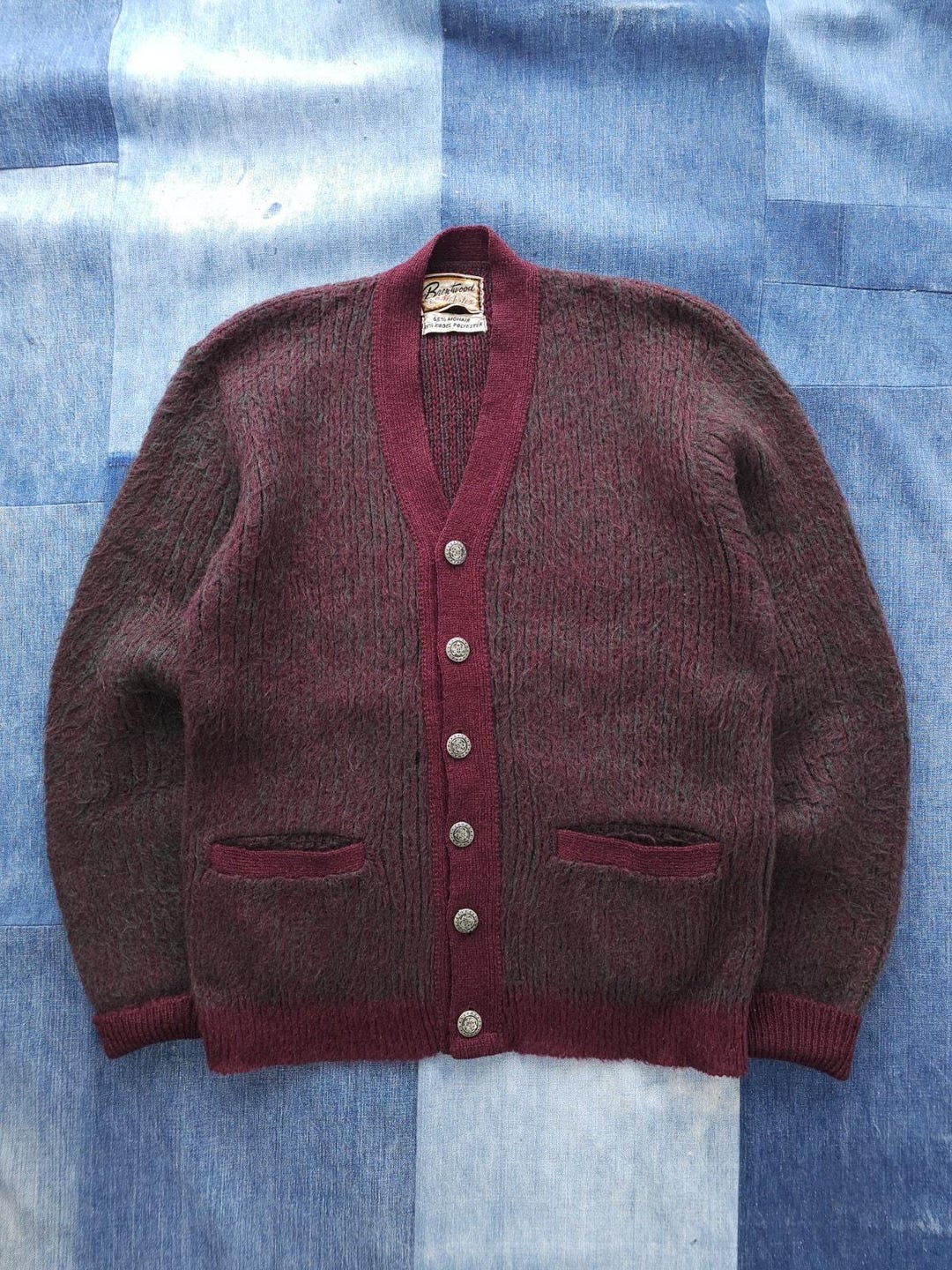 トップス 1960's Brentwood mohair cardigan Vintage 1960s Brentwood Mohrtex Burgundy Poly Mohair Fuzzy