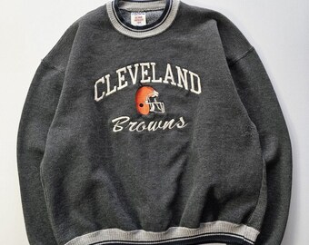 Vintage Cleveland Browns NFL Football Grau Schwarz Rundhals Sweatshirt L