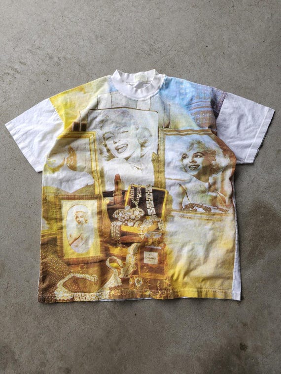 Vintage 90s Marilyn Monroe AOP Big Graphic White Cotton T-shirt 
