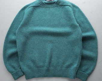 Vintage 1980s Eddie Bauer Blue Cotton Knit Henley Sweater