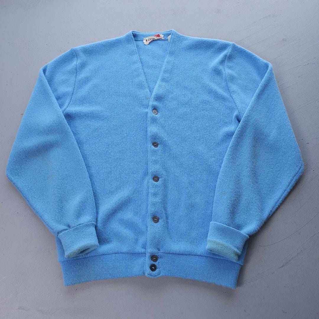 Vintage 1970s IZOD Blue Cardigan Acrylic Knit Sweater L - Etsy