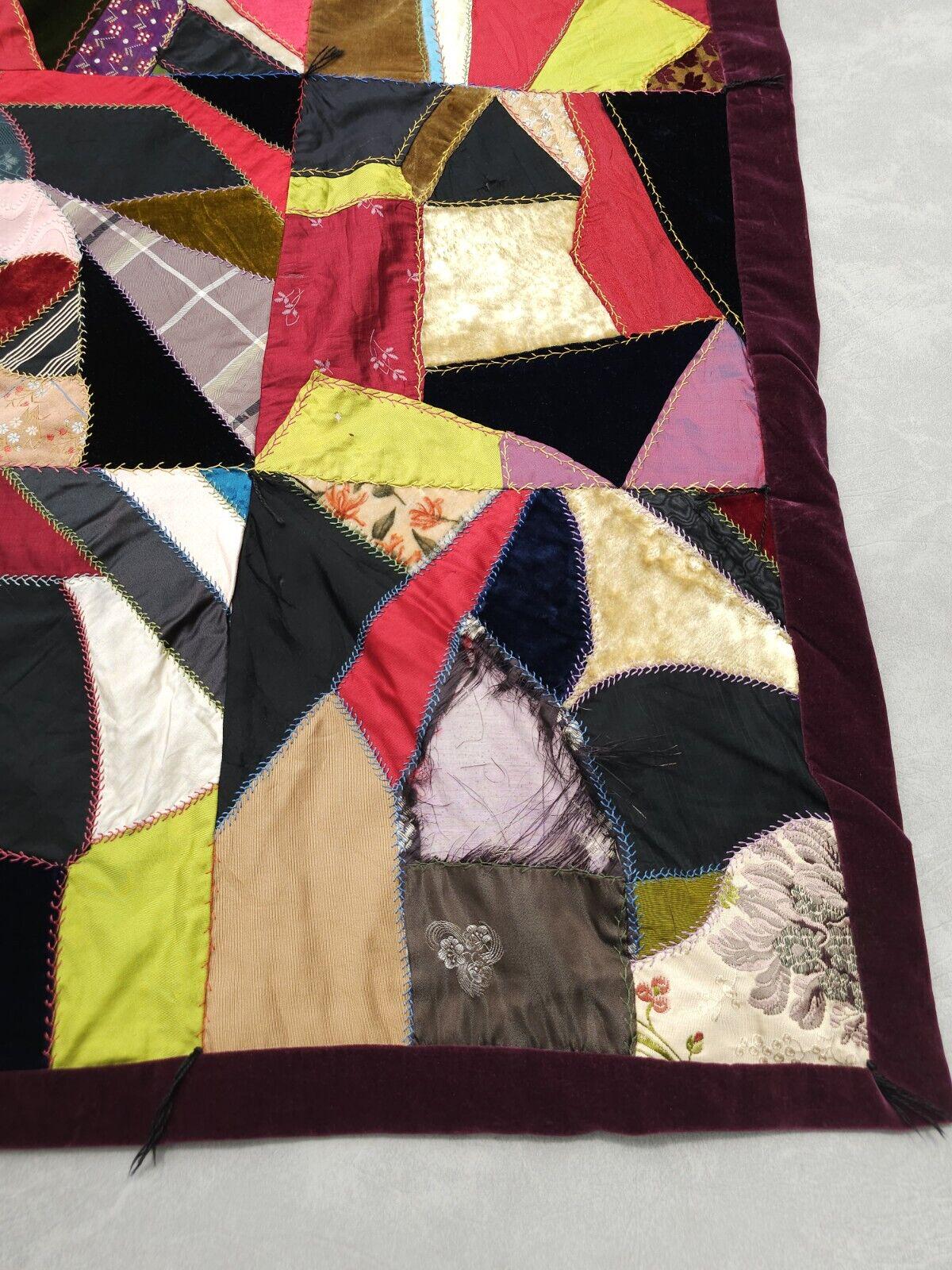 アンティーク 20 世紀 シルク クレイジー キルト パッチワーク