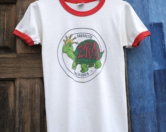 Vintage 1980s Zack&#39;s Sausalito Bar California Champion Ringer T-shirt S