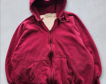 Vintage 90s Lake N Trail Maroon Red Thermal Full-Zip Hoodie Sweatshirt 2XL