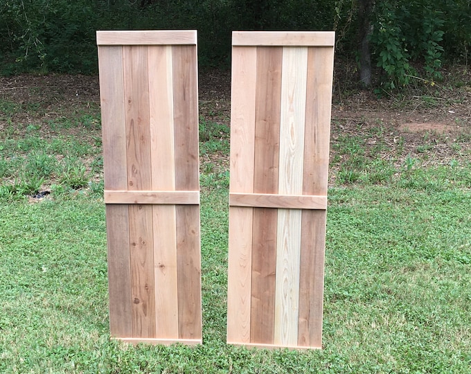 Cedar Farmhoues Style shutters, rustic farmhouse window shutters, cedar shutters, board & batten, window shutters, exterior shutters