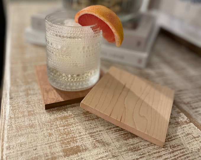Solid Wood Coaster Set, Square Wooden Coaster Blank, Wedding Coaster Set, Personalized Bar Coaster, Mahogany Coasters, Drink Coaster