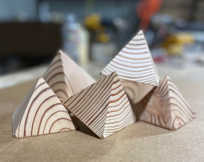 Wood Pyramid Block, pyramid blocks, wood pyramid, wood blocks, set of 3, wooden blocks, home decor, table top, counter, table decor