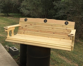 Porch Swing, Texas star patio bench swing, chair swing outdoor, backyard swinging bench, outdoor swing, patio swing, rustic swing