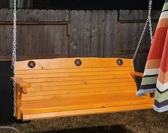 Porch Swing, Texas star patio bench swing, chair swing outdoor, backyard swinging bench, outdoor swing, patio swing, rustic swing