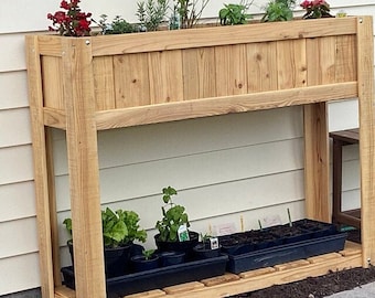 Planter Box, Cedar planter box with shelf, planter box with storage, raised planter box, raised cedar planter box, outdoor planter box
