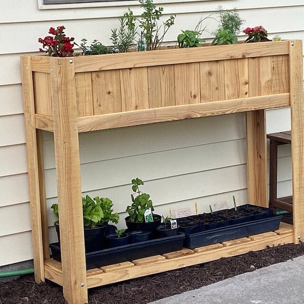 Planter Box, Cedar planter box with shelf, planter box with storage, raised planter box, raised cedar planter box, outdoor planter box