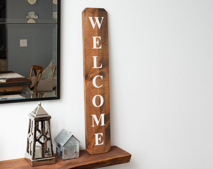 Welcome Home Decor, front door decor, housewarming gift, front porch welcome sign, rustic welcome home sign, tall welcome sign