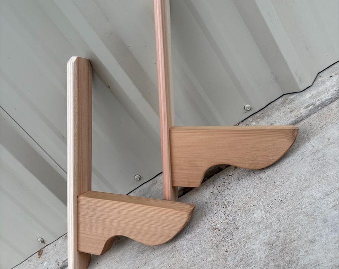 Handcrafted Decorative Cedar Window Box Brackets: Pair of 2 Solid Wood Planter Box Holders, Wall Mount Supports