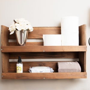 Handmade Cedar Wood Bathroom Shelf: Rustic Wall Organizer, Storage Cabinet, Toilet Paper Holder