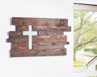 Handmade Cedar Wood Cross Wall Art: Rustic Farmhouse Decor Christmas Gift