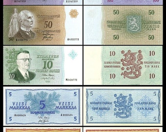 03 Issue 1986-10 Banknotes 2x 10,50,100,500,1000 Finnish Markka