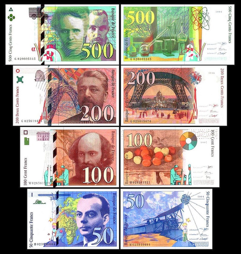 2x 50 01 500 Francs Issue 1993-2000 200 8 Banknotes 100